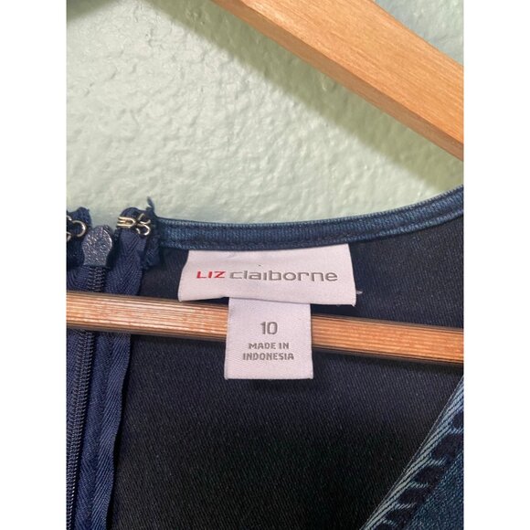 Liz Claiborne Women's Dark Wash‎ Denim Long Sleeve Dress with Tie Size 10 - Picture 6 of 9